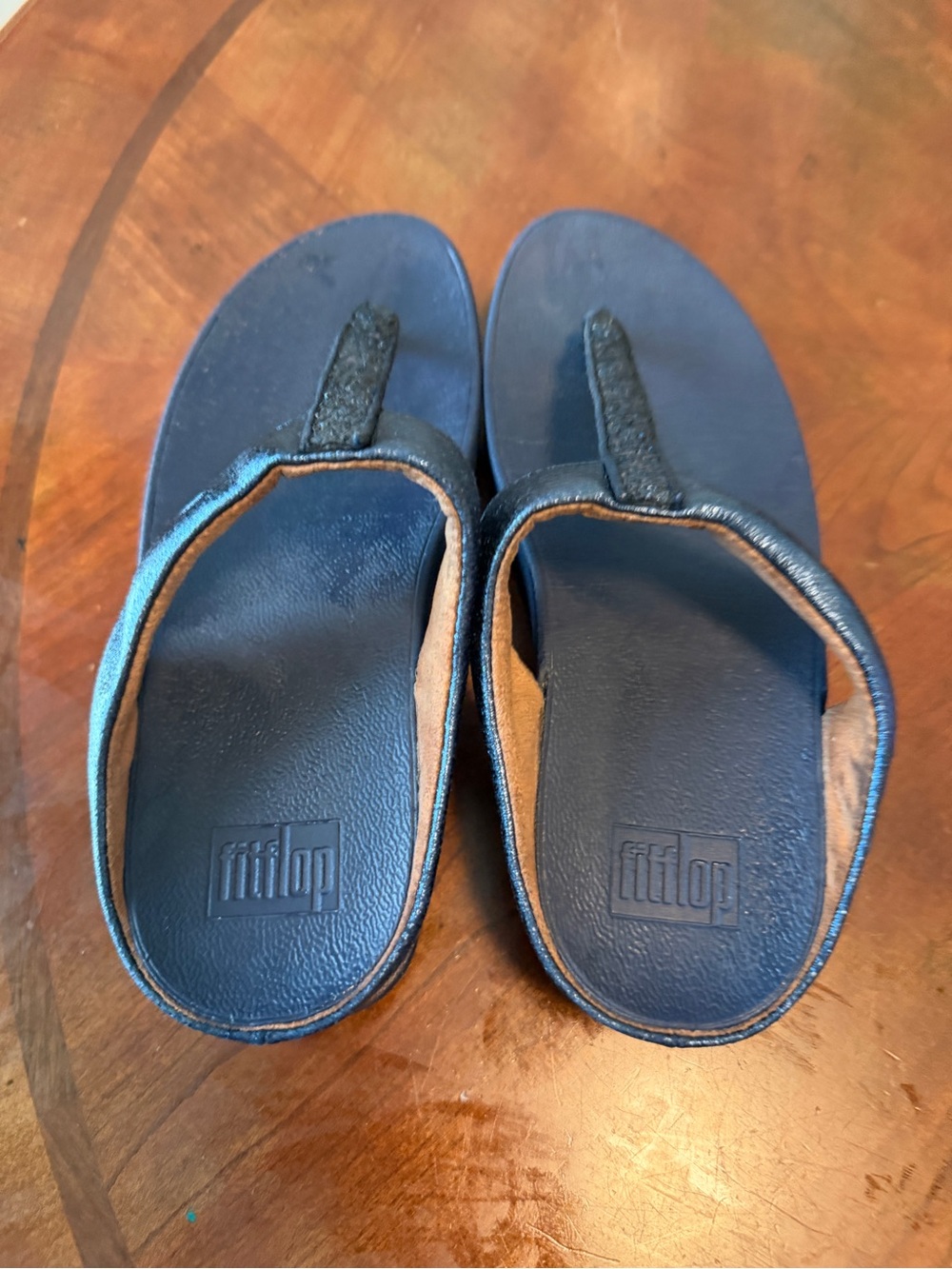 FitFlop Lulu Glitz Blue Sparkling Sandals Size 7 Slip On Toe Post Thongs - Picture 9 of 12